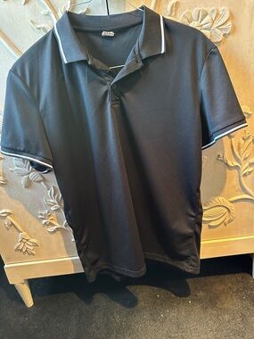 Men's Black Polo with White Contrast Trim